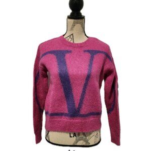 Valentino V Logo Womens Sweater Mohair Wool Blend Pink Purple Size Small